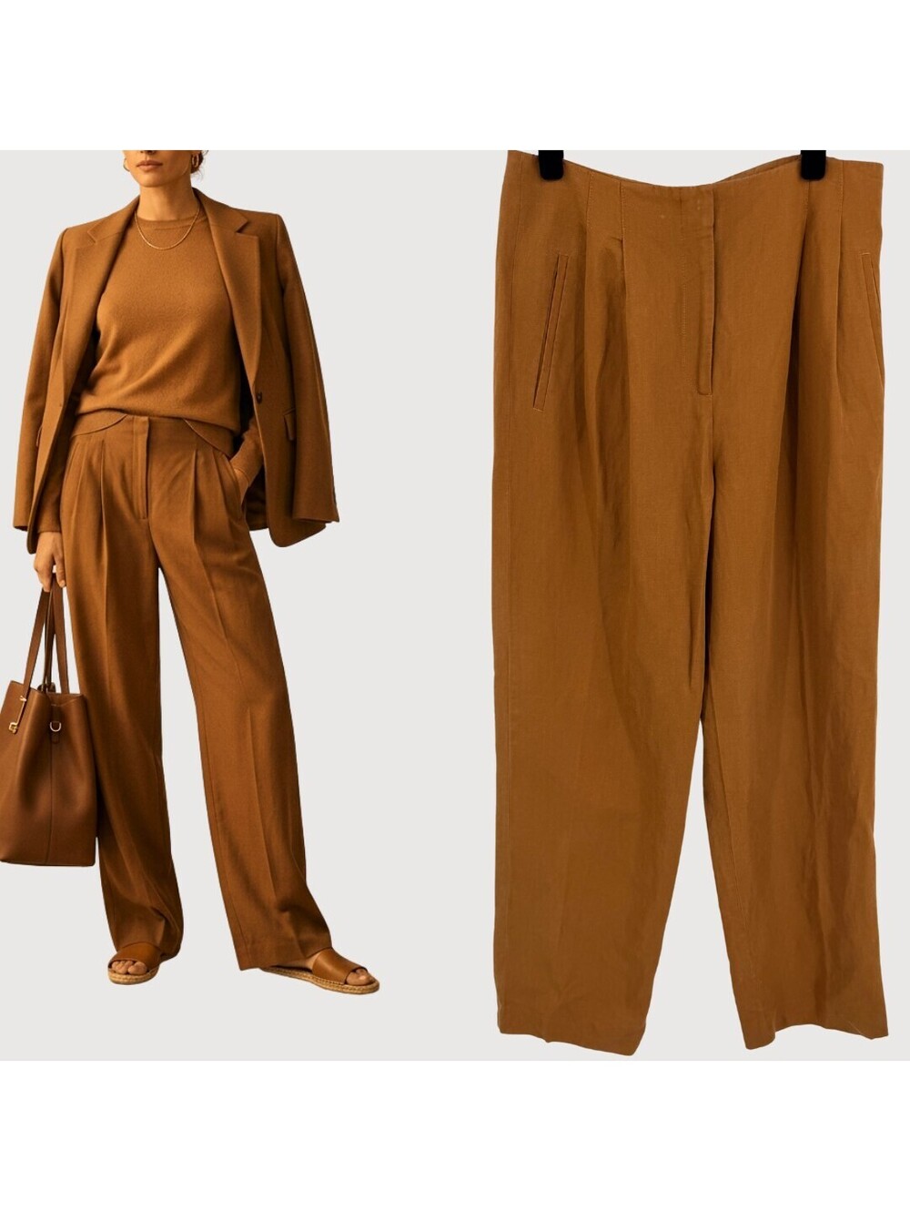 Massimo Dutti Linen Blend Wide Leg Pleated Pants US 4